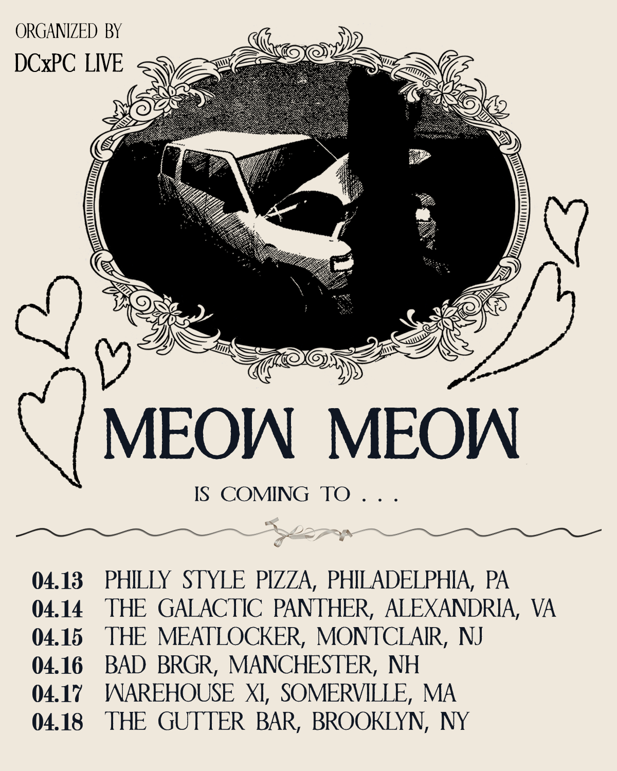 MEOW MEOWs poster for all tour dates in April 2026