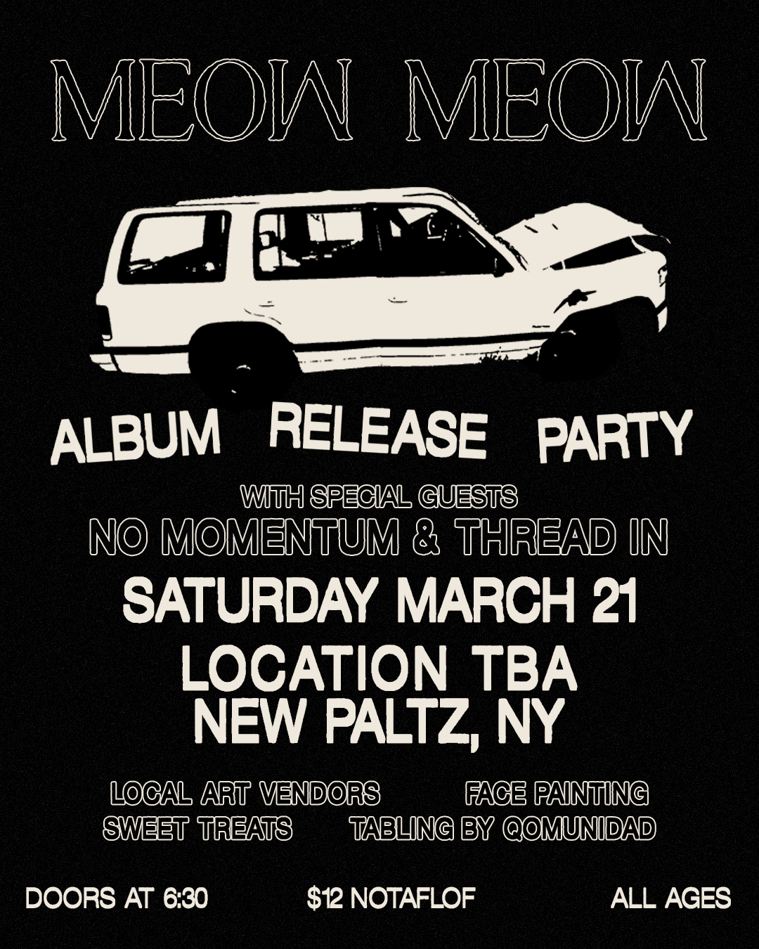 Album release show with Thread In, No Momentum, and Meow Meow
